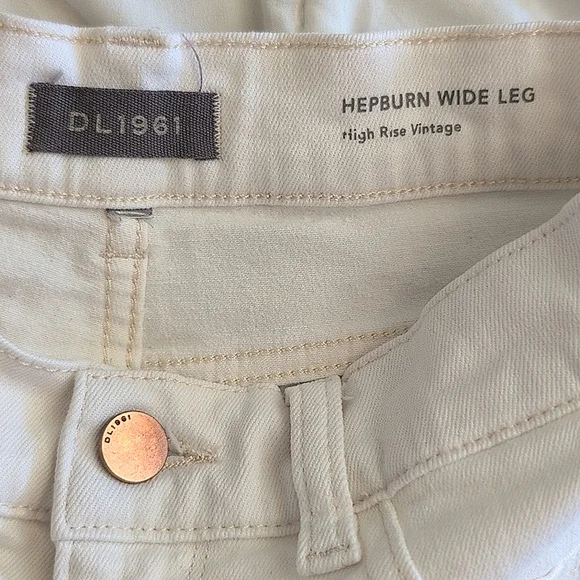 DL1961 Women 26 Hepburn Wide Leg High Rise Vintage Jean White Summer Boho Casual - Picture 7 of 7